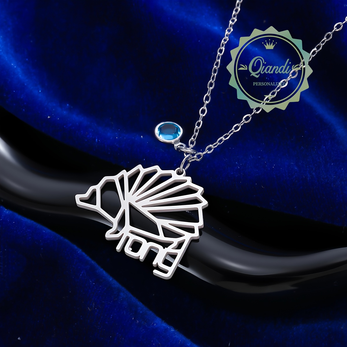 Personalized Custom Stainless Steel Necklace with Hedgehog Details